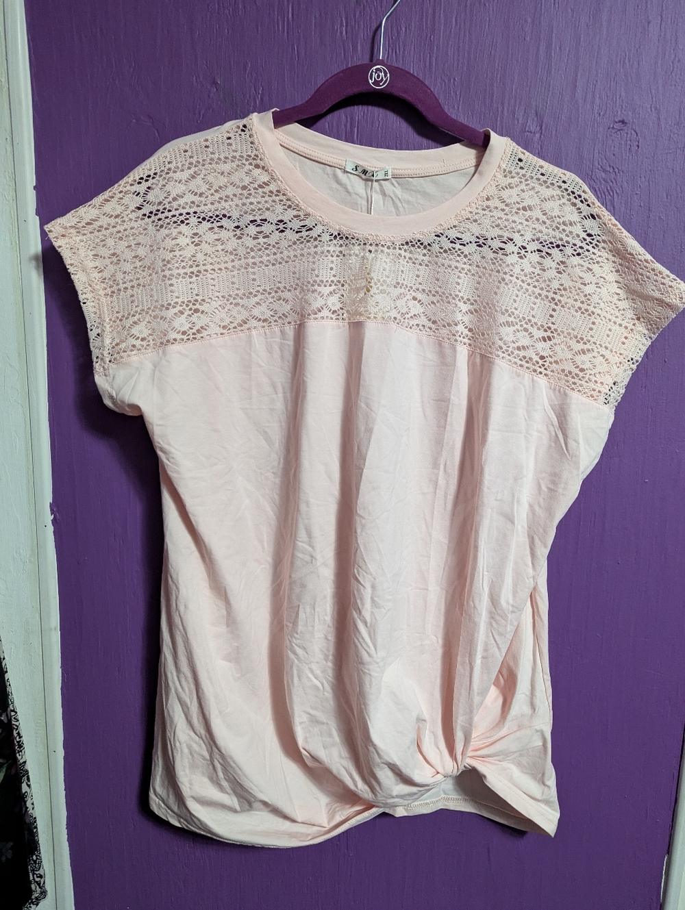 💜 NWT SMX Pink Lace Detail Twist Front Short Sleeve Tee 2X 18 20